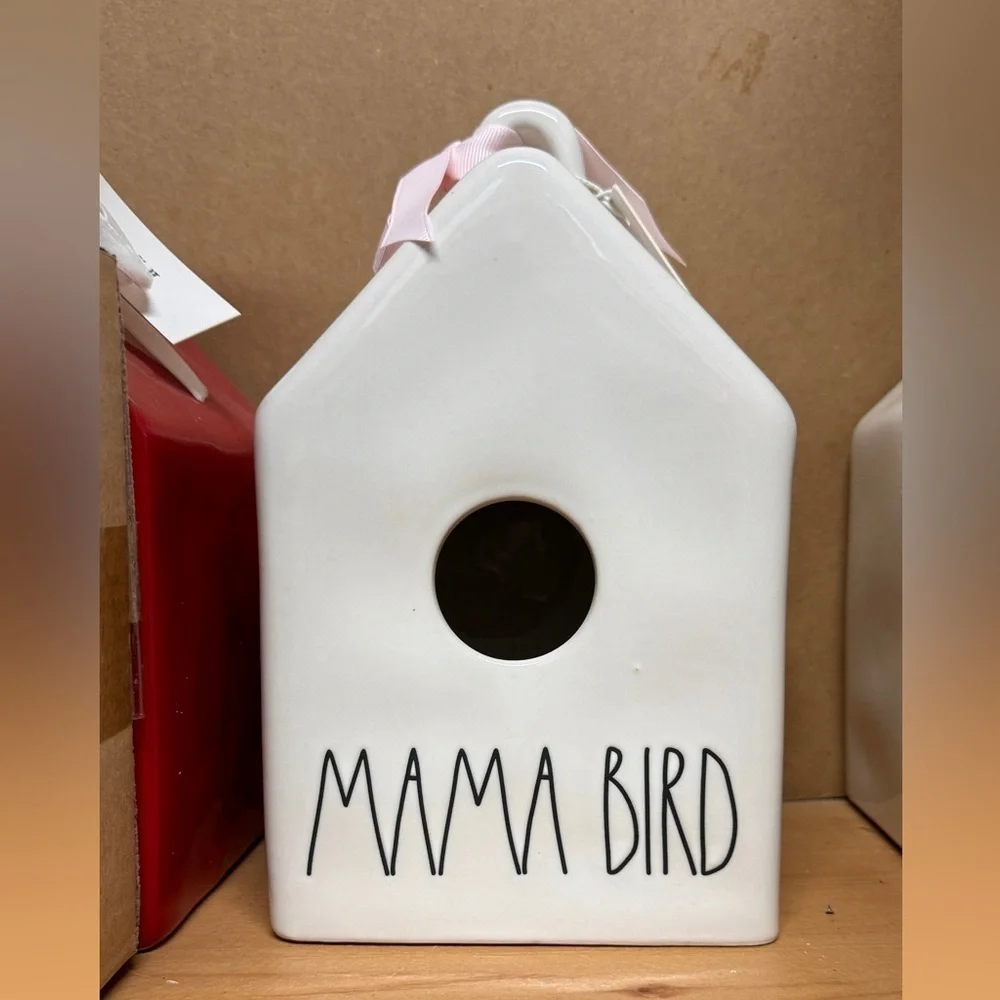 Rae Dunn - 2 bird print “Mama Bird” Ceramic Bird House